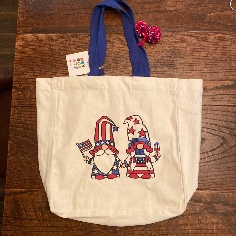July 4th Patriotic Glitter Gnome Reusable Tote
